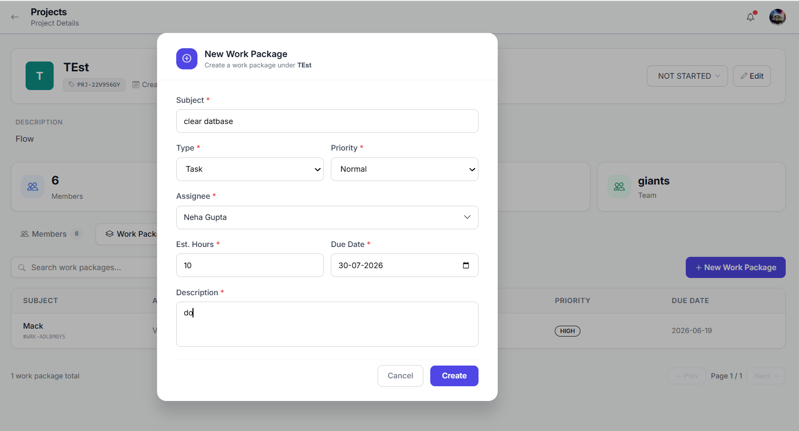 Create work package